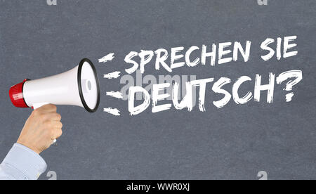 Deutsche Sprache sprechen lernen Sprachen Schule Fremdsprache Megafon Stockfoto