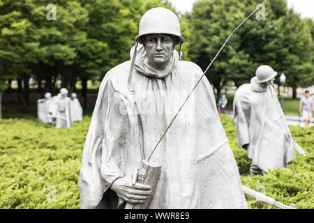 Washington DC, USA - 07. Juni 2019: Korean War Veterans Memorial in National Mall entfernt. Die Gedenkstaette erinnert an jene, die in der Koreanischen Wa serviert. Stockfoto