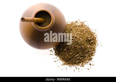 Argentinische calabash mit Yerba mate isoliert auf weißem backgroun Stockfoto