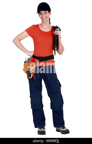 Eine Frau Elektriker. Stockfoto