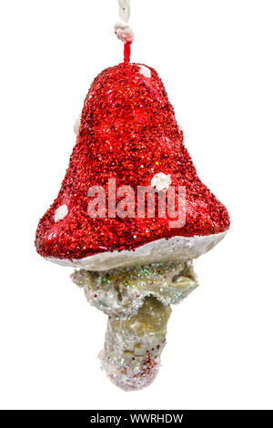 Pilz amanita, vintage Deko für den Weihnachtsbaum, Isolated On White Backgroun Stockfoto