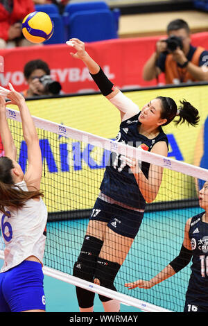 Kanagawa, Japan. Credit: MATSUO. 16 Sep, 2019. Ni Yan (CHN) Volleyball: 2019 FIVB Volleyball der Frauen-WM erste Runde zwischen China 3-0 Russland an der Yokohama Arena in Kanagawa, Japan. Credit: MATSUO. K/LBA SPORT/Alamy leben Nachrichten Stockfoto