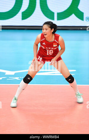 Kanagawa, Japan. Credit: MATSUO. 16 Sep, 2019. Mengjie Wang (CHN) Volleyball: 2019 FIVB Volleyball der Frauen-WM erste Runde zwischen China 3-0 Russland an der Yokohama Arena in Kanagawa, Japan. Credit: MATSUO. K/LBA SPORT/Alamy leben Nachrichten Stockfoto