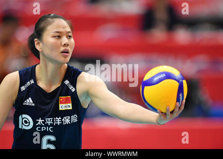 Kanagawa, Japan. Credit: MATSUO. 16 Sep, 2019. Hongye Gong (CHN) Volleyball: 2019 FIVB Volleyball der Frauen-WM erste Runde zwischen China 3-0 Russland an der Yokohama Arena in Kanagawa, Japan. Credit: MATSUO. K/LBA SPORT/Alamy leben Nachrichten Stockfoto