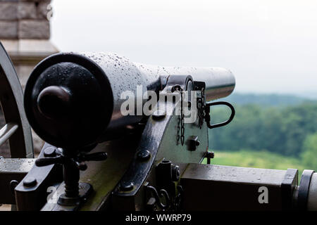 Eine Nahaufnahme von einem Bürgerkrieg Kanone auf das Schlachtfeld von Gettysburg. Selektive konzentrieren. Stockfoto
