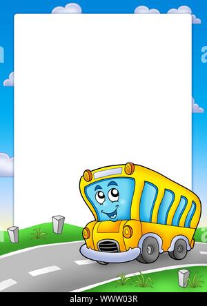 Rahmen mit gelber Schulbus - farbigen Illustration. Stockfoto