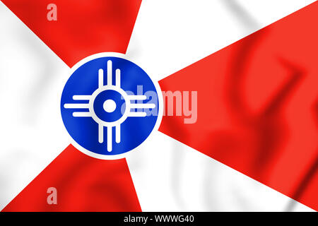 3D Flagge von Wichita (Kansas), USA. 3D Illustration. Stockfoto