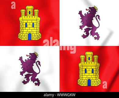 3D Flagge von Kastilien und Leon, Spanien. 3D Illustration. Stockfoto