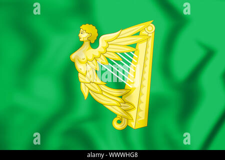 Grüne Harfe Flagge von Irland. 3D Illustration. Stockfoto