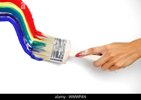 Regenbogen Farbe auf die weiße Wand Stockfoto