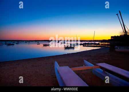 Formentera Sonnenuntergang in Se Estany des Peix See Lagune Stockfoto