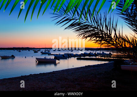 Formentera Sonnenuntergang in Se Estany des Peix See Lagune Stockfoto