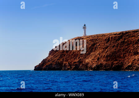 Formentera Barbaria Cape Lighthouse-Blick vom Meer Boot Stockfoto