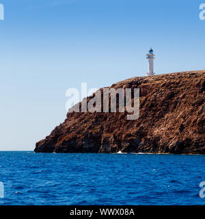 Formentera Barbaria Cape Lighthouse-Blick vom Meer Boot Stockfoto