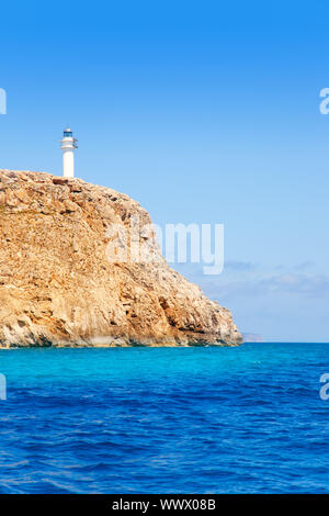 Formentera Barbaria Cape Lighthouse-Blick vom Meer Boot Stockfoto