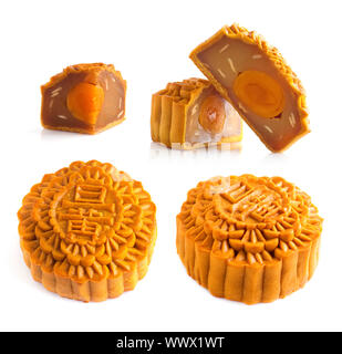 Mooncake traditionell gegessen während des Mid-Autumn-Festivals. Chinesische Wörter auf dem Mooncake bedeutet, einzelne Eigelb. Stockfoto