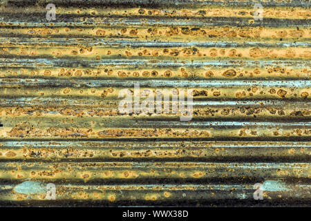 Alten rostigen Zink wand Oberfläche verzinkt, Wellblech Abstellgleis vintage Textur Hintergrund Stockfoto