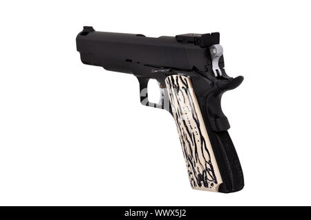 Semi Auto Pistole auf weißem Hintergrund Stockfoto