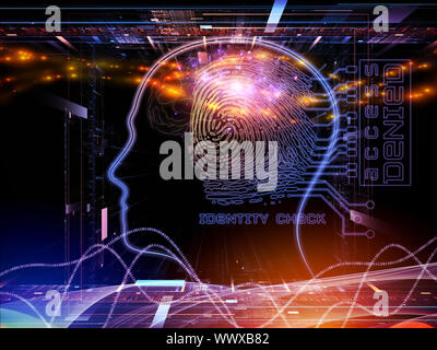 Zusammensetzung der Kopf skizziert, die Scheinwerfer und die Entwicklung des abstrakten Elemente auf das Thema der Intelligenz, Bewusstsein, logisches Denken, mentale Prozesse eine Stockfoto