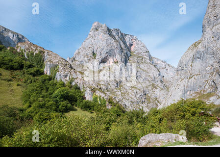 Auf dem Weg nach Bulnes, einem Dorf in den Bergen Los Picos de Europa Stockfoto