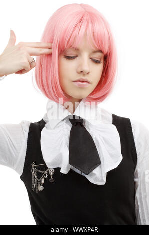 Emo Mädchen mit imaginären Pistole an den Kopf Stockfoto