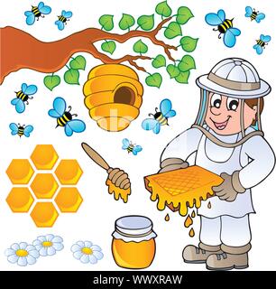 Honey Bee Thema Sammlung Stock Vektor