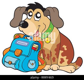 Sitzung Hund mit Schultasche Stock Vektor
