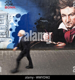 Ludwig van Beethoven Wandmalerei in der alten Stadt, Bonn, Nordrhein-Westfalen, Deutschland, Europa Stockfoto