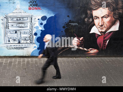 Ludwig van Beethoven Wandmalerei in der alten Stadt, Bonn, Nordrhein-Westfalen, Deutschland, Europa Stockfoto