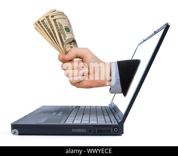 Für eine Handvoll Dollars aus den Laptop Bildschirm. Stockfoto