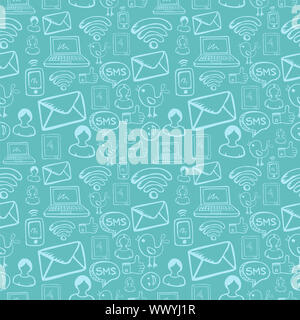 Social-Media cartoon Symbole Musterdesign über himmelblauen Hintergrund. Vektor-Datei geschichtet für einfache Handhabung und individuelle Farbgebung. Stockfoto