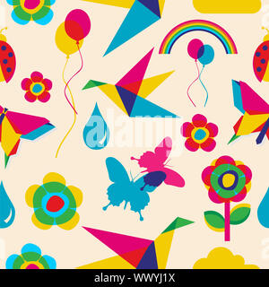 Farbenfrohe Frühling Sommer Origami nahtlose Muster. Vektor-Datei geschichtet für einfache Handhabung und individuelle Farbgebung. Stockfoto