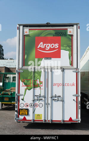 Hintere von Argos Lkw Übersicht Sicherheit Piktogramme 2016. Stockfoto