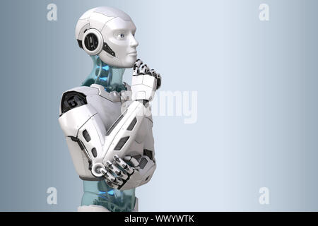 Roboter in eine nachdenkliche Pose. 3D-Darstellung Stockfoto