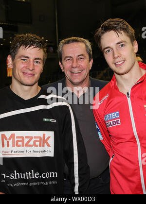 Handball Spieler Allan Damgaard (Frisch Auf Göppingen) und Michael Damgaard (SC Magdeburg) Stockfoto