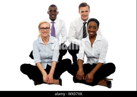 Vier Kollegen am Boden, Aufnahme studio Stockfoto