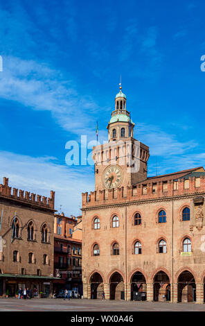 Palazzo d'Accursio, Piazza Maggiore, Bologna, Emilia Romagna, Italien, Europa Stockfoto