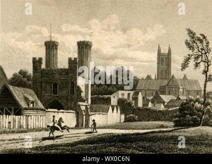 "Canterbury, Kent", 1822. Blick auf den Dom und die Stadt Tor. [Longman &Amp; Co, London, 1822] Stockfoto