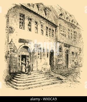 "Händels Geburtshaus, Halle, Sachsen, 1907. Der deutsche Komponist Georg Friedrich Händel (1685-1759) war in der Halle in Sachsen (Halle/Saale), Sachsen-Anhalt, Deutschland geboren. Von "Story-Lives Musikern", die von F.J. Rowbotham. [Wells Gardner, Darton &Amp; Co. Ltd, London, 1907] Stockfoto