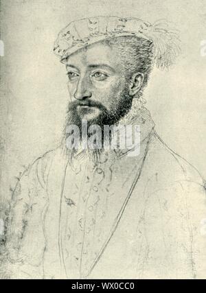 Antoine de Bourbon, König von Navarra, 1548, (1907). Portrait von Antoine von Navarra (1518-1562), König von Navarra durch seine Ehe mit Königin Jeanne III erster Monarch des Hauses von Bourbon, und der Vater von Heinrich IV. von Frankreich. Nach einer Zeichnung von 1548 von Fran &#xe7; ois Clouet, in der Biblioth&#xe8; que Nationale de France, Paris. Von "Exposition de Porträts, peints et Dessin&#xe9;s" (Ausstellung der gemalten und gezeichneten Portraits), Katalog der Biblioth&#xe8; que Nationale, April-Juni 1907. [Librairie Centrale des Beaux-Arts, Paris, 1907] Stockfoto