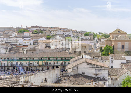 Chinchon. Madrid, 14. April 2017. Spanien. Mittelalterlicher Markt, Plaza de Chinchon, wo der Markt entwickelt. Stockfoto