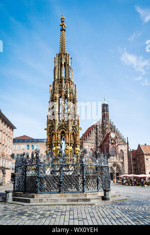 Ein Bild von einem schönen Brunnen in Nürnberg Bayern Deutschland Stockfoto