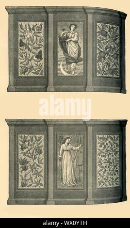 "Ecorations des Westens Dining-Room, South Kensington Museum', c 1865 (1881). Design für Panels, Darstellung von weiblichen Figuren und dekoratives Laub. In den 1860er Jahren, Museum Direktor Henry Cole angestellt William Morris der 'westlichen' oder 'Grün' Esszimmer (jetzt die Morris Room), wenn der junge Designer war 31 und Sein Unternehmen, Morris, Marshall, Faulkner & Amp; Co., war relativ unbekannt zu entwerfen. Morris vorgeschlagen, eine Regelung, die von Gothic Revival Funktionen und elisabethanischen Stil Verkleidung beeinflusst, und trug die Hilfe von seinem Freund, dem Maler Edward Burne-Jones, der die Zeichen des Tierkreises für Inspiration verwendet. Stockfoto