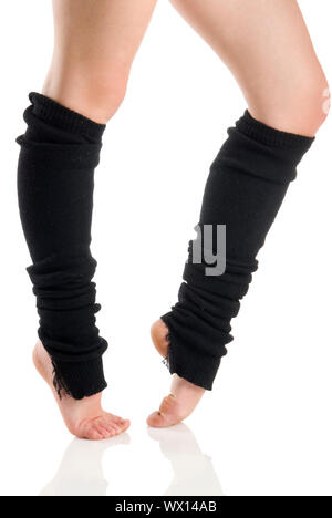 Beine in schwarzen Kniestrümpfe Aufwärmen Stockfoto