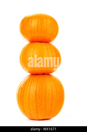 Drei Kürbisse isoliert auf weißem Hintergrund Stockfoto