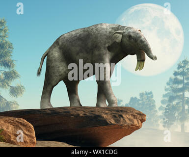 Hoe tusker oder Deinotherium ('schreckliche Bestie"), war ein prähistorischer relative der Elefanten mit seltsamen nach unten gebogenen Stoßzähnen aus dem Unterkiefer. Stockfoto