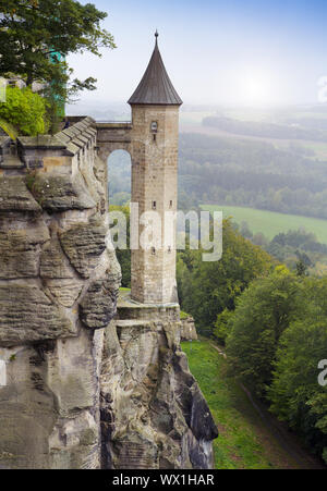 An der Wand der alten Festung Festung Königstein in der Sächsischen Schweiz, Deutschland Stockfoto