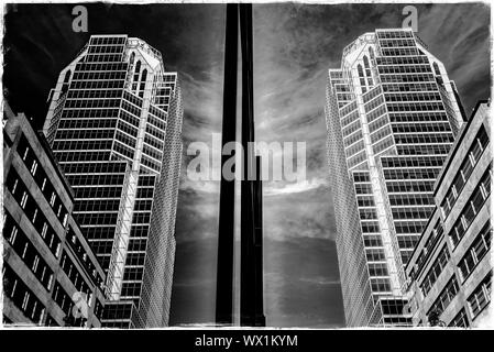 Die KPMG-Gebäude spiegelt sich in der gläsernen Wände der BNP Paribas Gebäude, boulevard Maisonneuve, Montreal Stockfoto