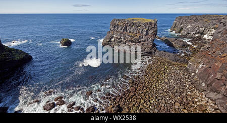 Vulkanischen Felsküste, Hvalrauf, Snaefellsnes, Vesturland, Island Europa Stockfoto