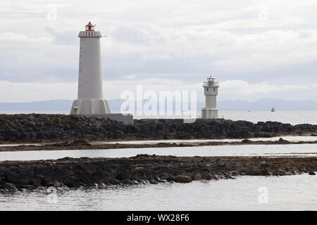 Neue und alte Leuchtturm, Akranes, Vesturland, West Island, Island, Europa Stockfoto